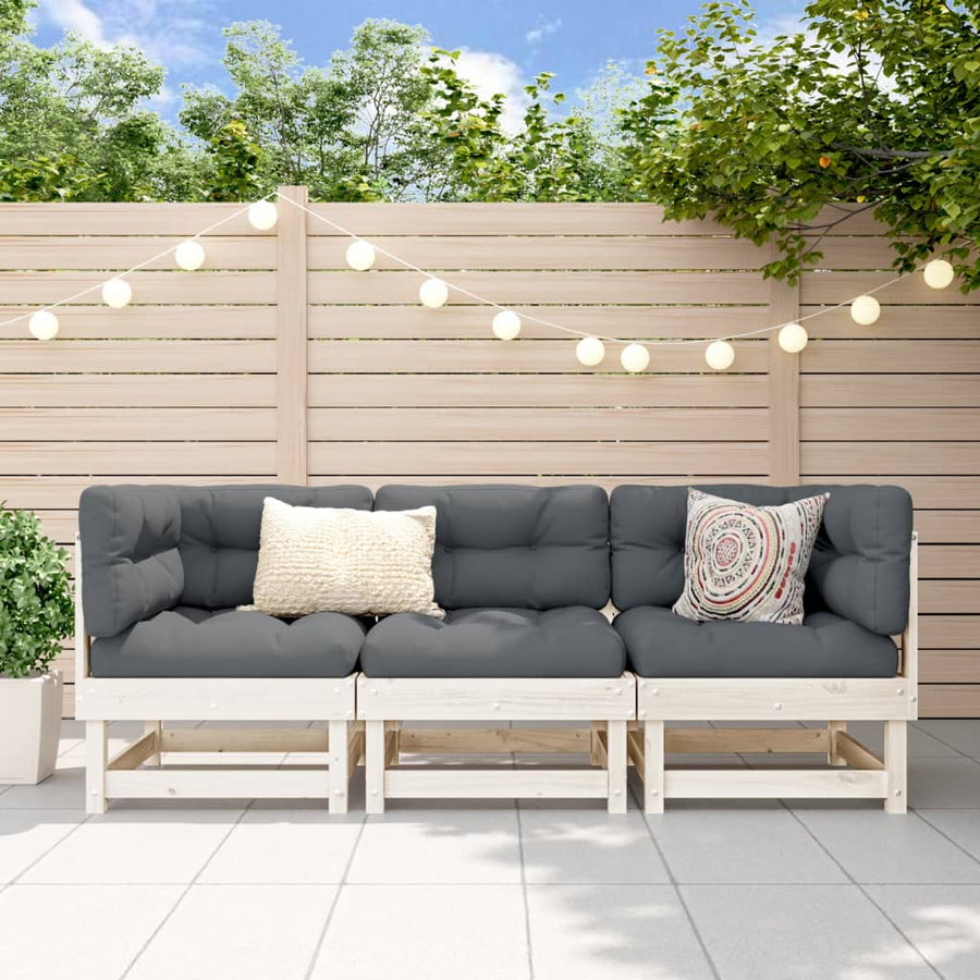 3-Delige Loungeset Massief Grenenhout Wit Wit grenenhout 2x corner +middle
