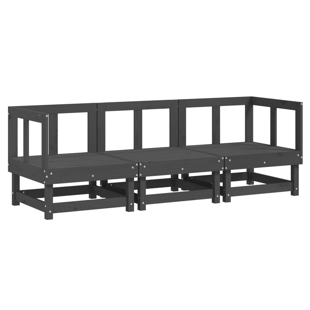 3-Delige Loungeset Massief Grenenhout Grijs Grijs grenenhout 2x corner +middle