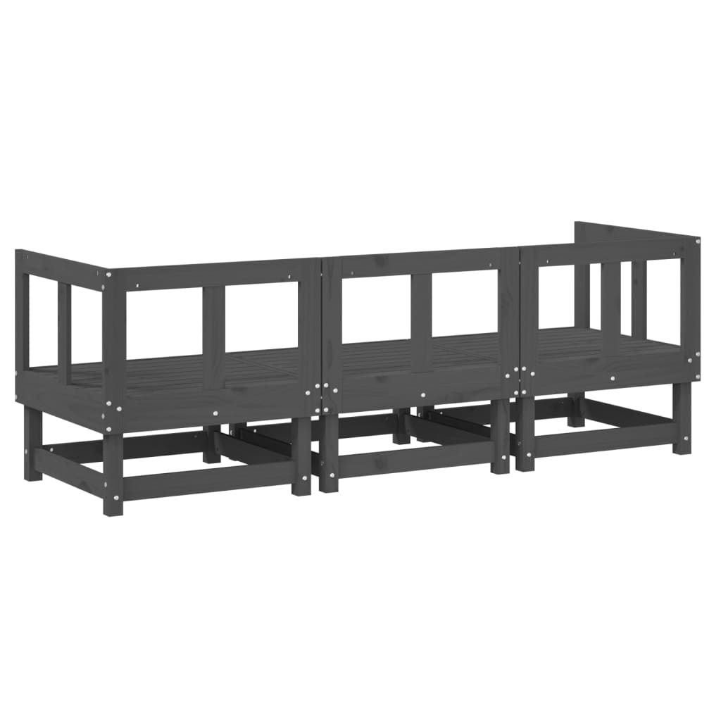 3-Delige Loungeset Massief Grenenhout Grijs Grijs grenenhout 2x corner +middle