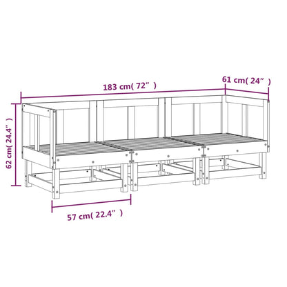3-Delige Loungeset Massief Grenenhout Grijs Grijs grenenhout 2x corner +middle