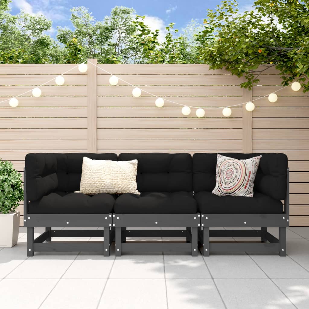 3-Delige Loungeset Massief Grenenhout Grijs Grijs grenenhout 2x corner +middle