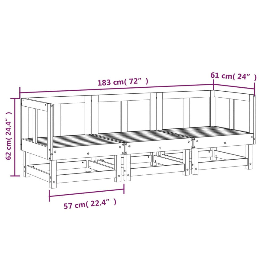 3-Delige Loungeset Geïmpregneerd Grenenhout Naturel geïmpregneerd 2x corner +middle