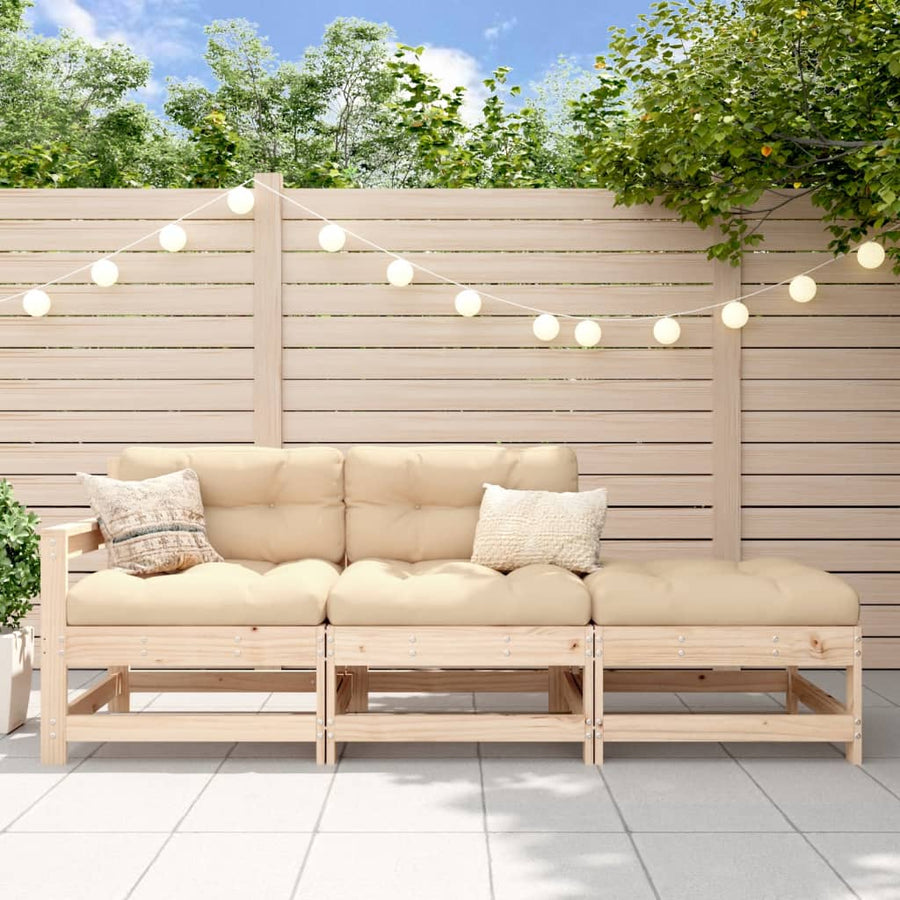 3-Delige Loungeset Massief Grenenhout Natuurlijk grenenhout hoek + midden + voetensteun
