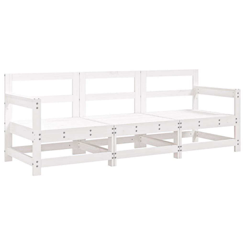 3-Delige Loungeset Massief Grenenhout Wit Wit grenenhout 2x hoek + midden