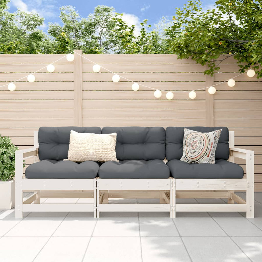 3-Delige Loungeset Massief Grenenhout Wit Wit grenenhout 2x hoek + midden