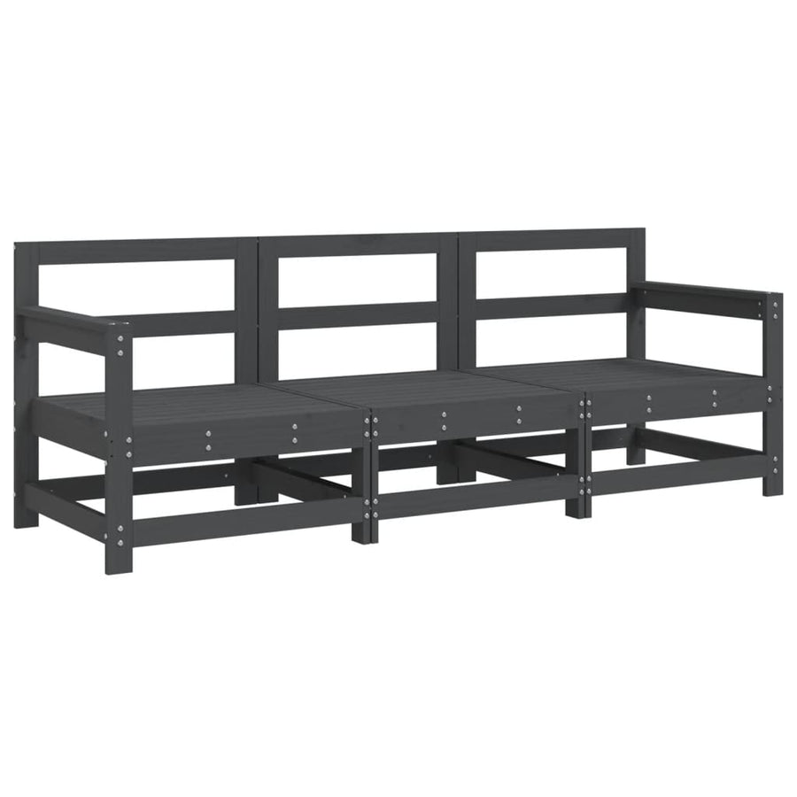 3-Delige Loungeset Massief Grenenhout Grijs Grijs grenenhout 2x hoek + midden