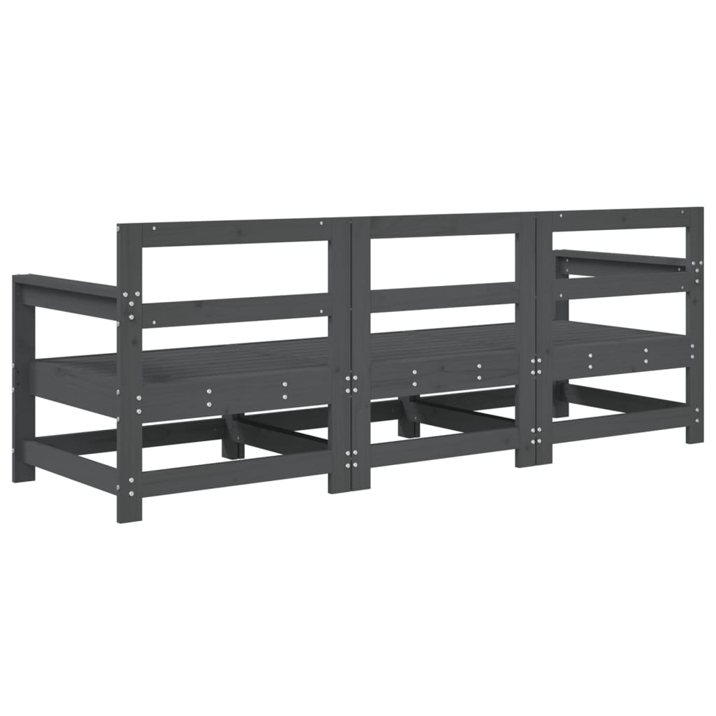 3-Delige Loungeset Massief Grenenhout Grijs Grijs grenenhout 2x hoek + midden