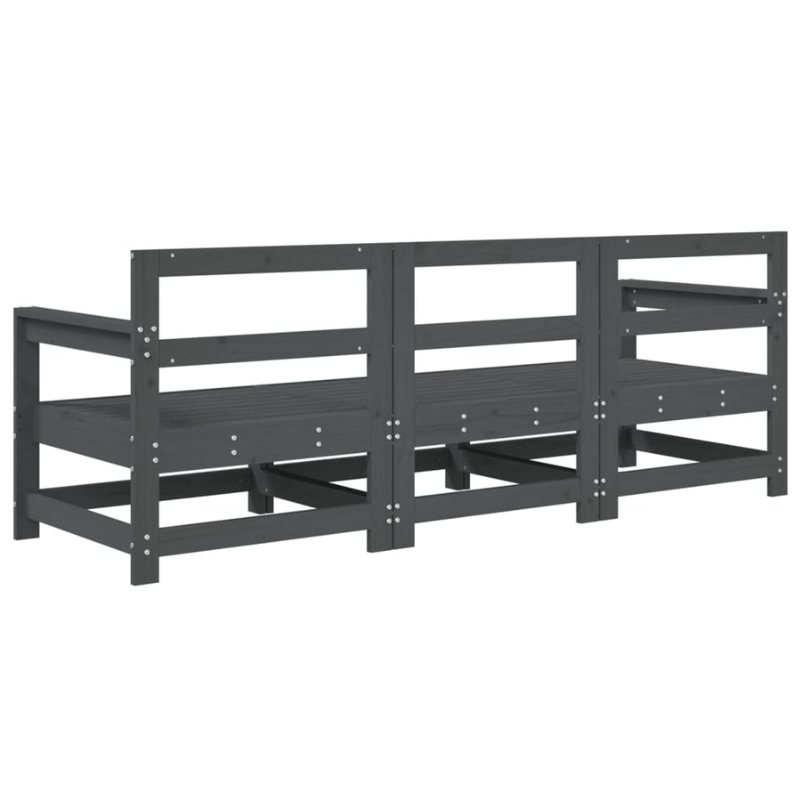 3-Delige Loungeset Massief Grenenhout Grijs Grijs grenenhout 2x hoek + midden