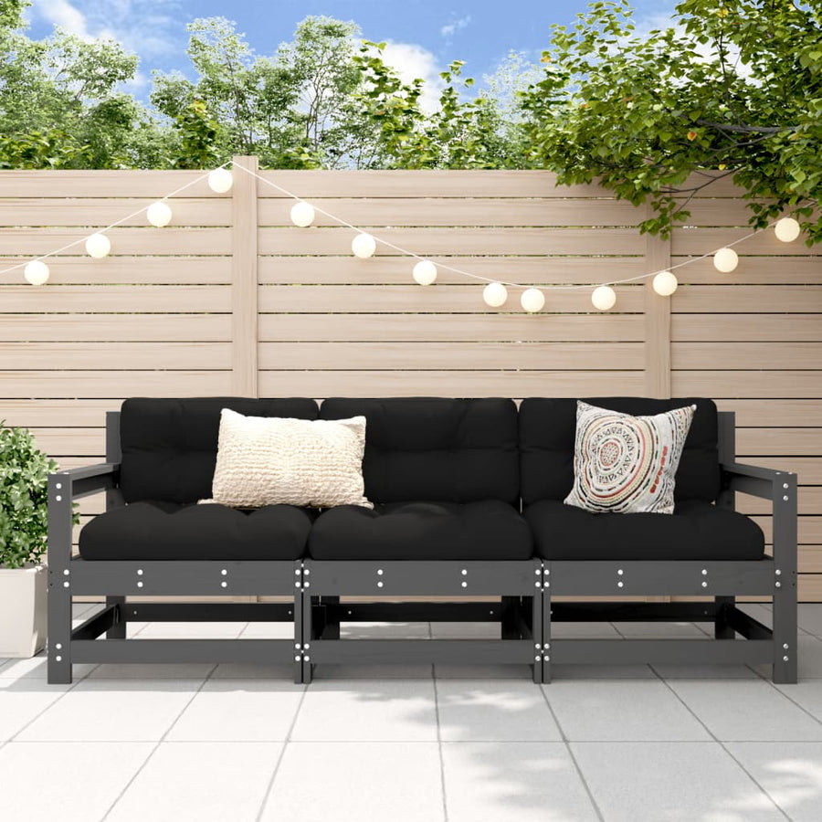 3-Delige Loungeset Massief Grenenhout Grijs Grijs grenenhout 2x hoek + midden
