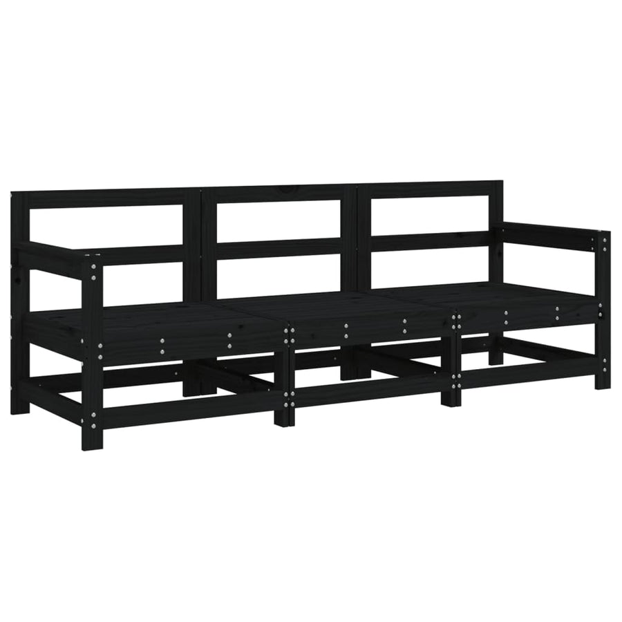 3-Delige Loungeset Massief Grenenhout Zwart Zwart grenenhout 2x hoek + midden