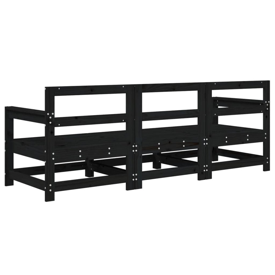 3-Delige Loungeset Massief Grenenhout Zwart Zwart grenenhout 2x hoek + midden