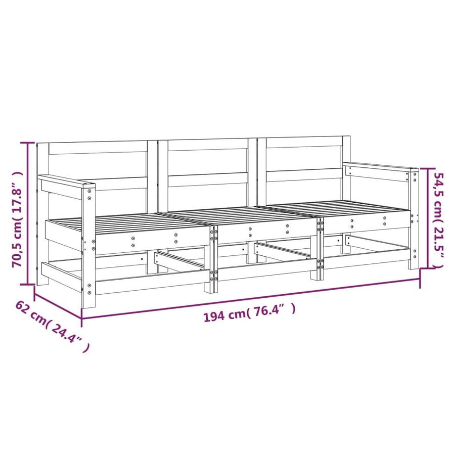 3-Delige Loungeset Geïmpregneerd Grenenhout Naturel geïmpregneerd 2x hoek + midden