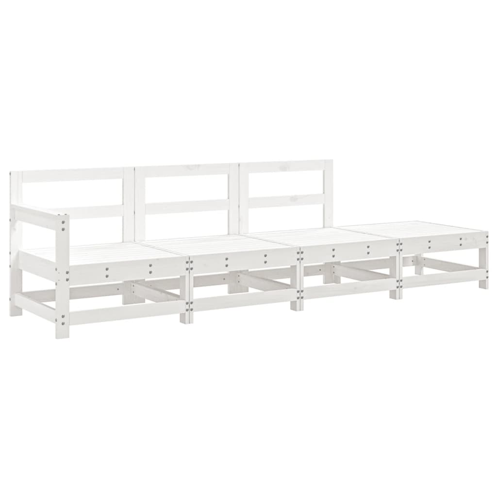 4-Delige Loungeset Massief Grenenhout Wit Wit grenenhout hoek + 2x midden + voetensteun