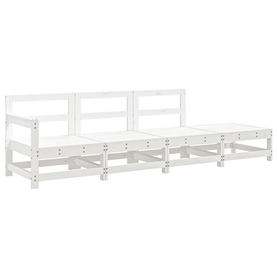 4-Delige Loungeset Massief Grenenhout Wit Wit grenenhout hoek + 2x midden + voetensteun