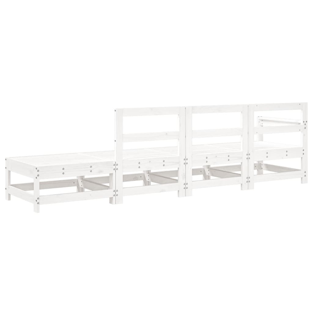 4-Delige Loungeset Massief Grenenhout Wit Wit grenenhout hoek + 2x midden + voetensteun