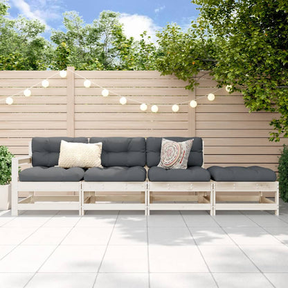 4-Delige Loungeset Massief Grenenhout Wit Wit grenenhout hoek + 2x midden + voetensteun