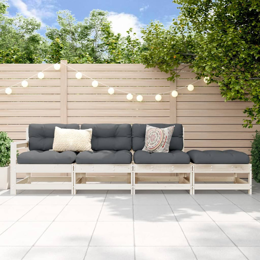 4-Delige Loungeset Massief Grenenhout Wit Wit grenenhout hoek + 2x midden + voetensteun