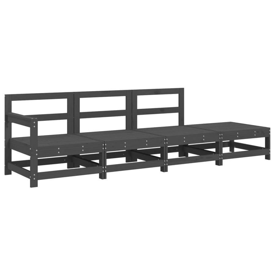 4-Delige Loungeset Massief Grenenhout Grijs Grijs grenenhout hoek + 2x midden + voetensteun