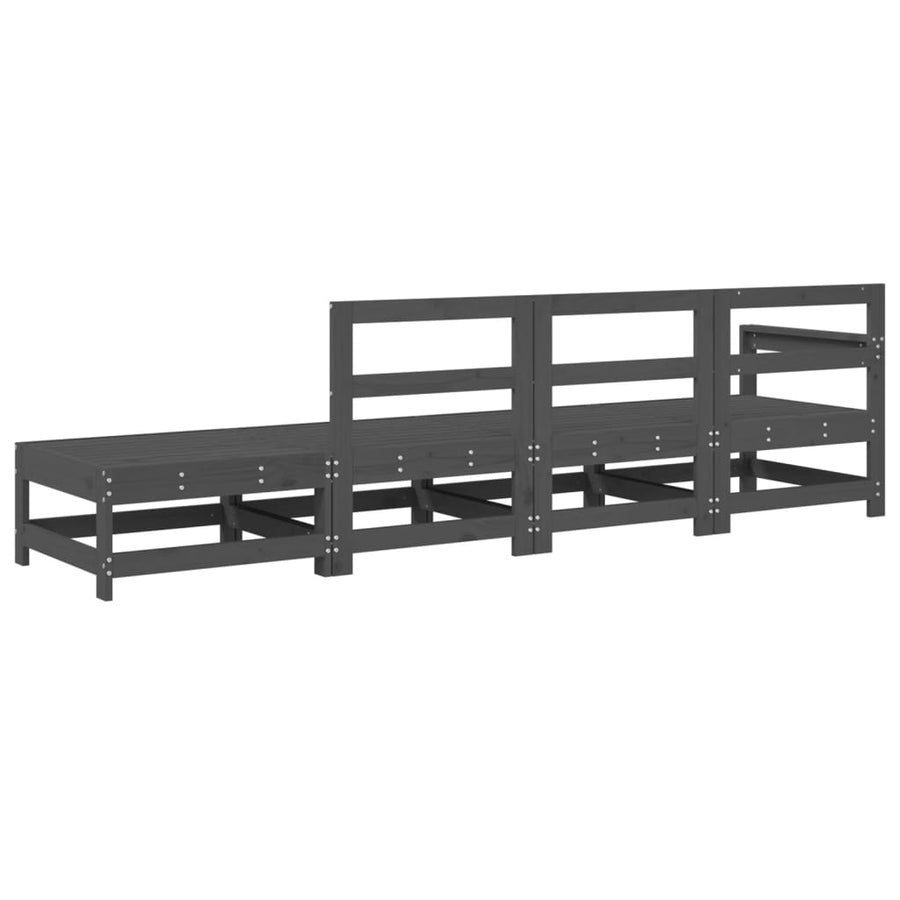 4-Delige Loungeset Massief Grenenhout Grijs Grijs grenenhout hoek + 2x midden + voetensteun
