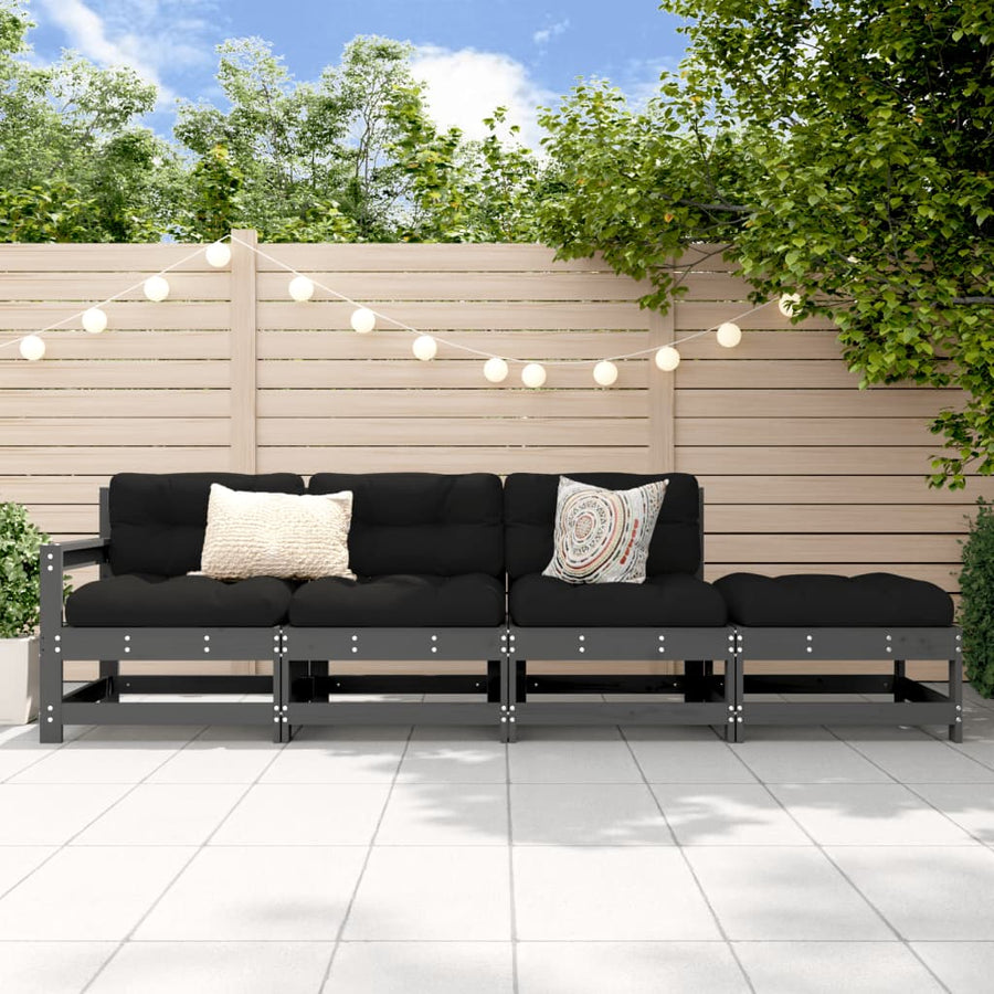 4-Delige Loungeset Massief Grenenhout Grijs Grijs grenenhout hoek + 2x midden + voetensteun