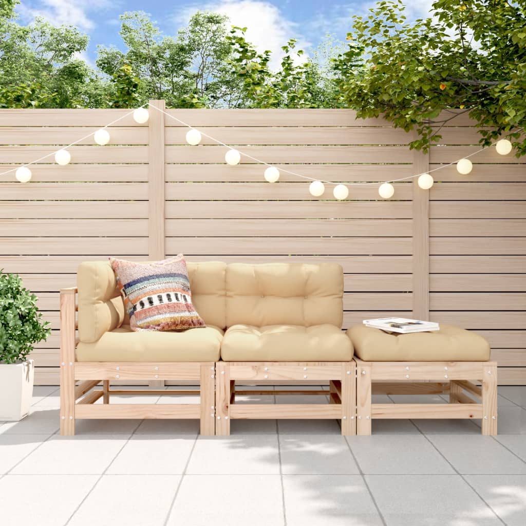 3-Delige Loungeset Massief Grenenhout Natuurlijk grenenhout hoek + midden + voetensteun