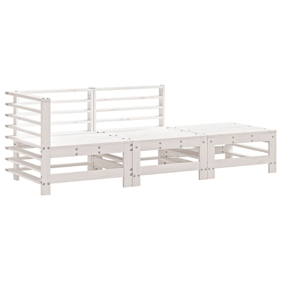 3-Delige Loungeset Massief Grenenhout Wit Wit grenenhout hoek + midden + voetensteun
