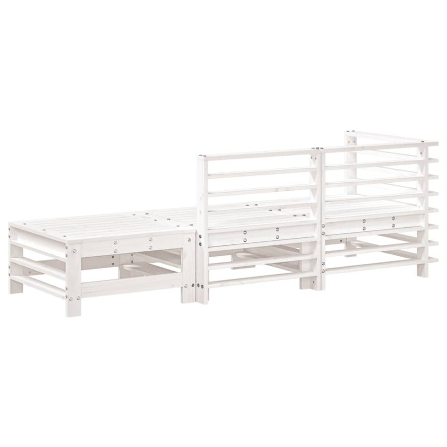 3-Delige Loungeset Massief Grenenhout Wit Wit grenenhout hoek + midden + voetensteun