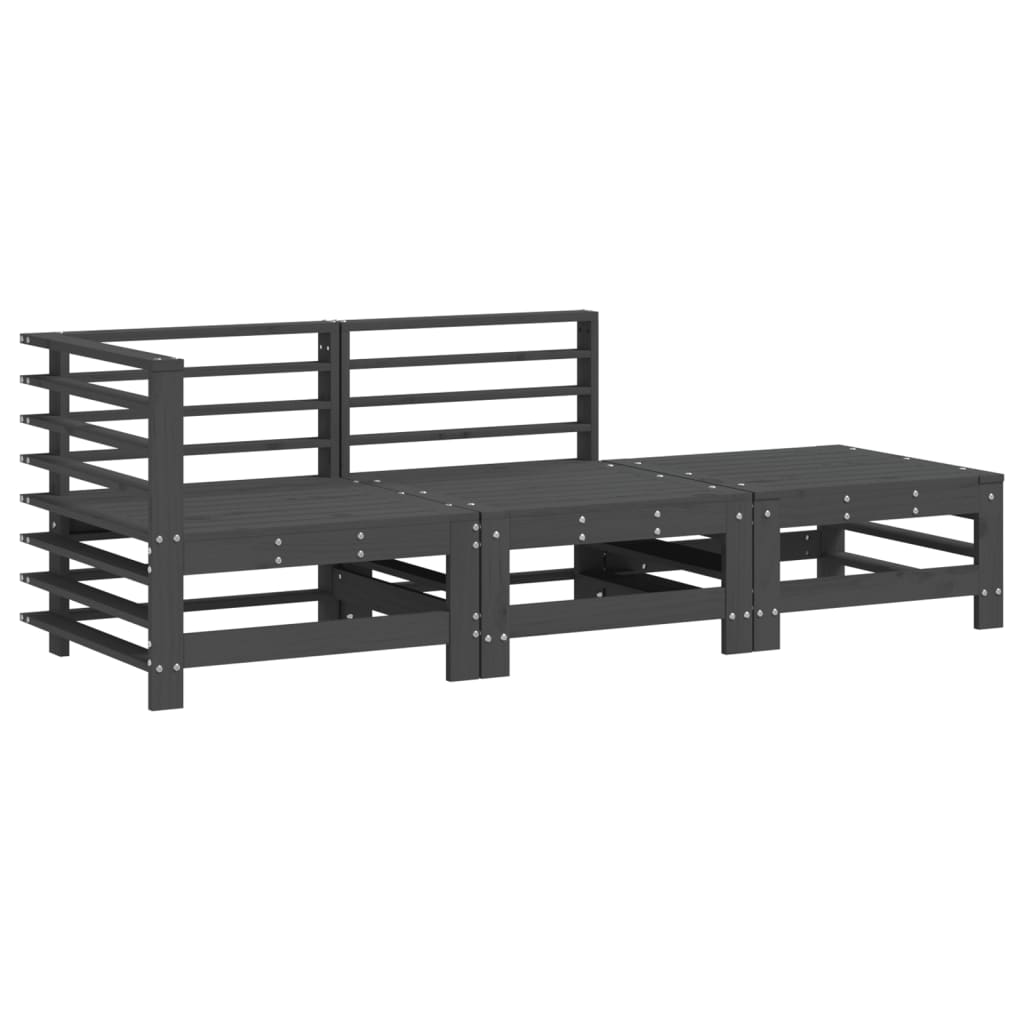 3-Delige Loungeset Massief Grenenhout Grijs Grijs grenenhout hoek + midden + voetensteun