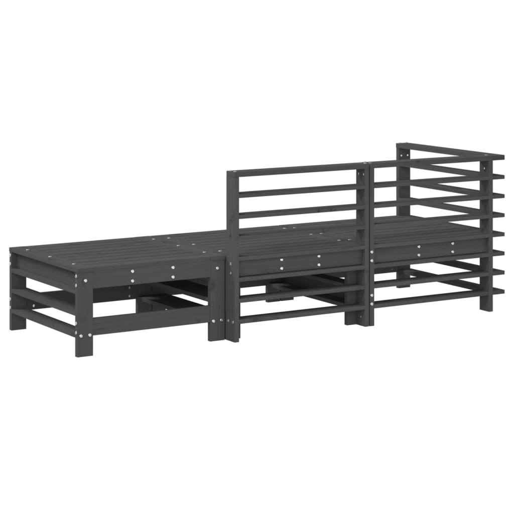 3-Delige Loungeset Massief Grenenhout Grijs Grijs grenenhout hoek + midden + voetensteun