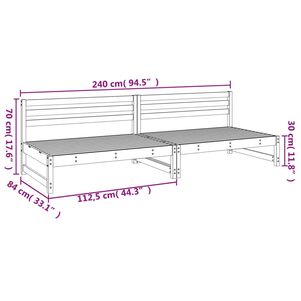 Tuinmiddenbanken 2 St 20X80 Cm Massief Grenenhout Wit Wit grenenhout Middenbank (2 st)