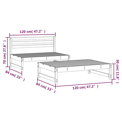 2-Delige Loungeset Massief Grenenhout Wit Wit grenenhout midden + voetensteun