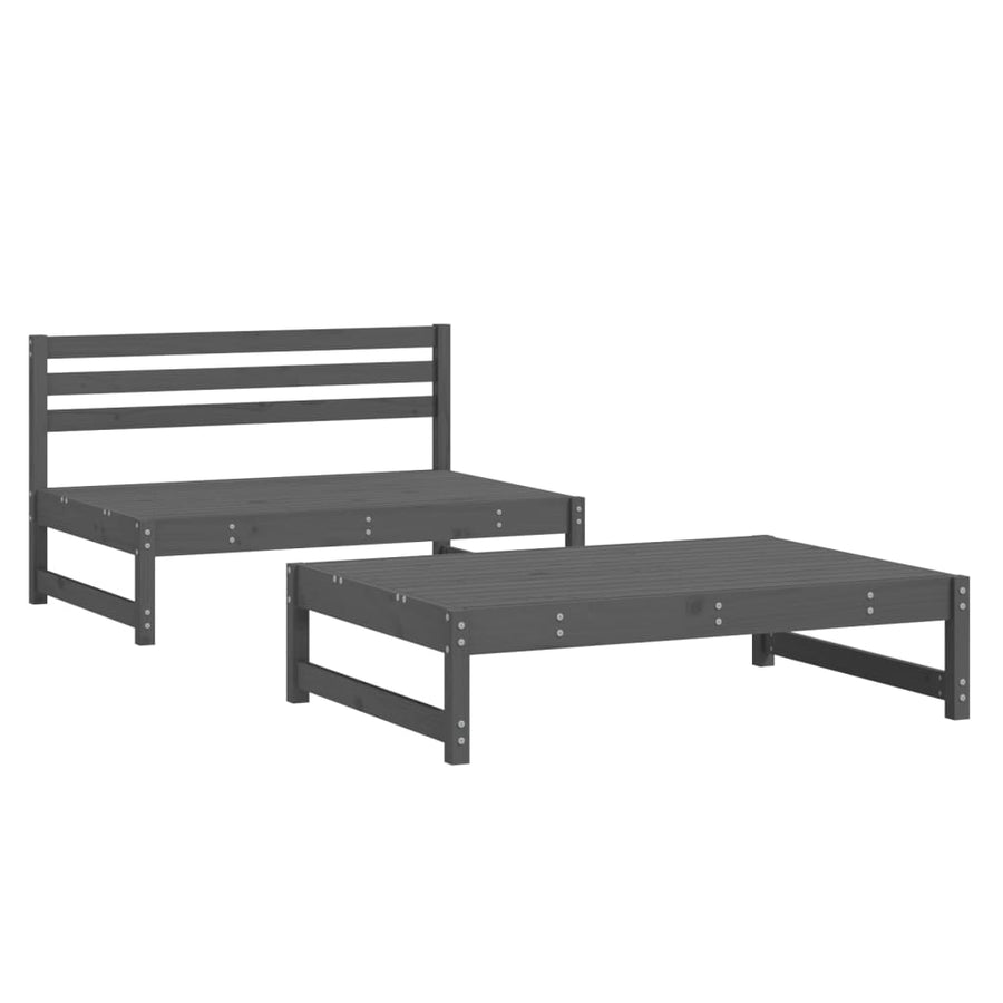 2-Delige Loungeset Massief Grenenhout Grijs Grijs grenenhout midden + voetensteun