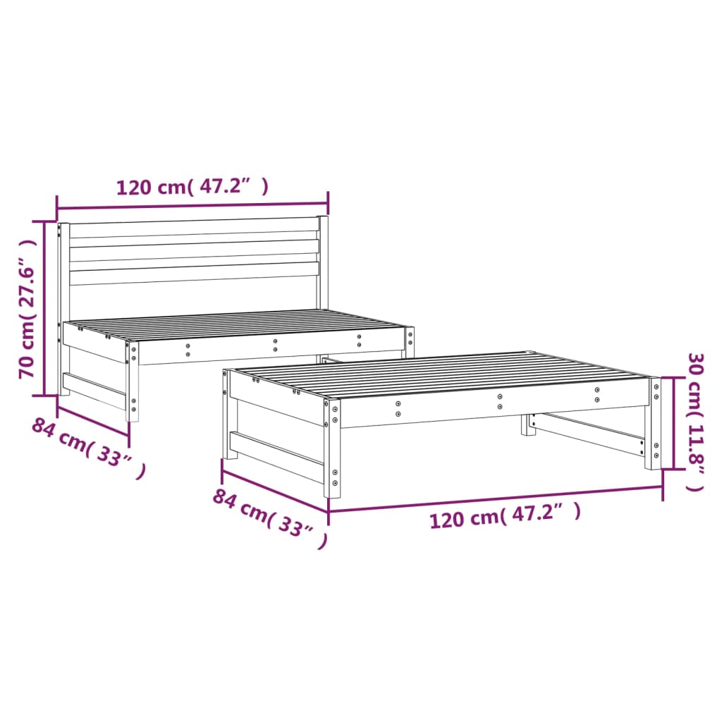 2-Delige Loungeset Massief Grenenhout Grijs Grijs grenenhout midden + voetensteun
