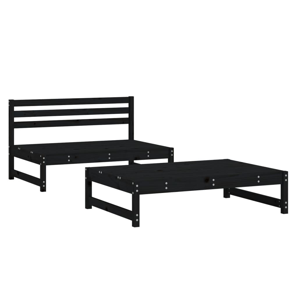 2-Delige Loungeset Massief Grenenhout Zwart Zwart grenenhout midden + voetensteun