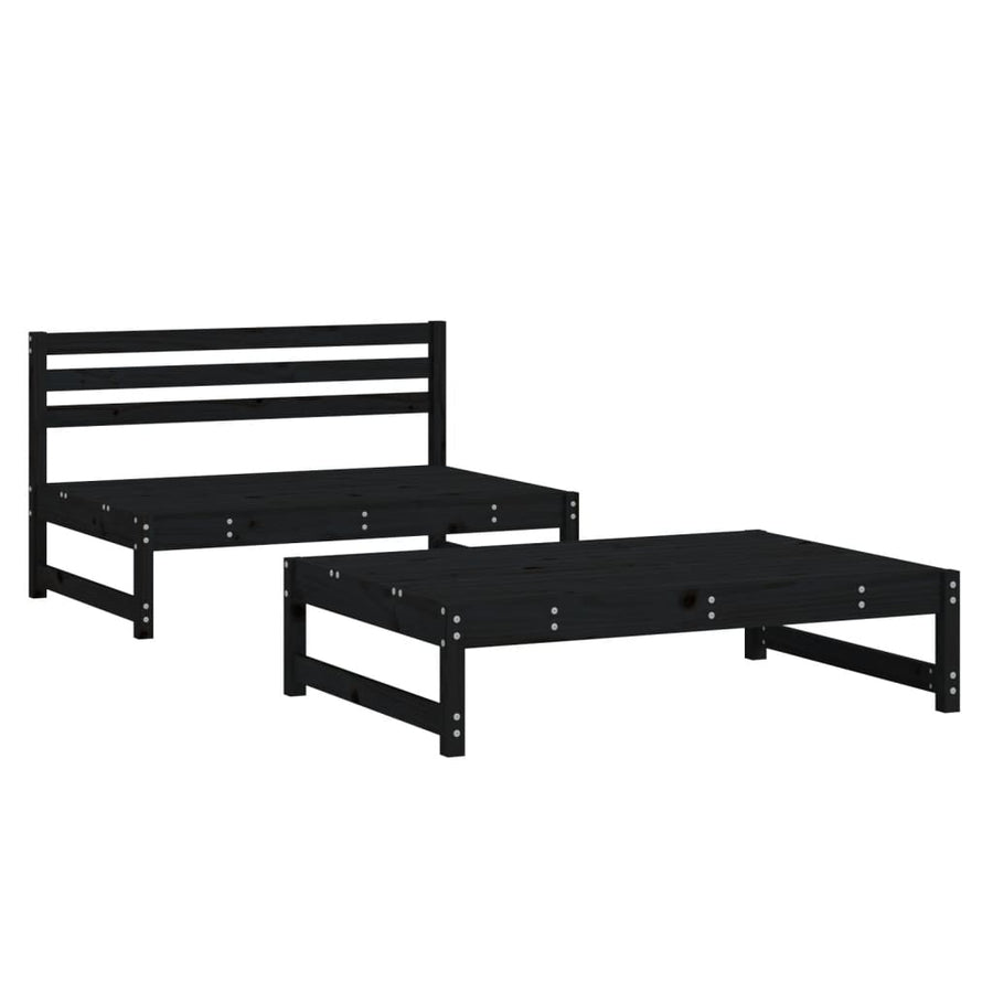 2-Delige Loungeset Massief Grenenhout Zwart Zwart grenenhout midden + voetensteun