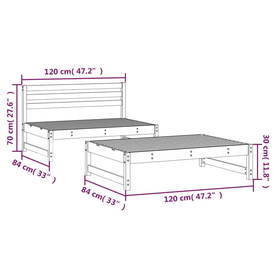 2-Delige Loungeset Geïmpregneerd Grenenhout Naturel geïmpregneerd midden + voetensteun