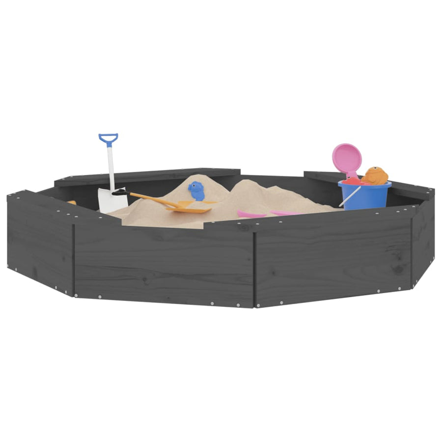 Zandbak Met Bankjes Achthoekig Massief Grenenhout Grijs 111 x 111 x 20 cm Grijs grenenhout