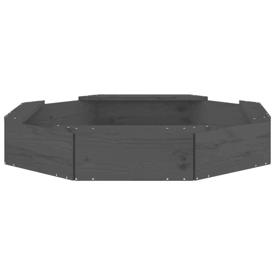 Zandbak Met Bankjes Achthoekig Massief Grenenhout Grijs 111 x 111 x 20 cm Grijs grenenhout