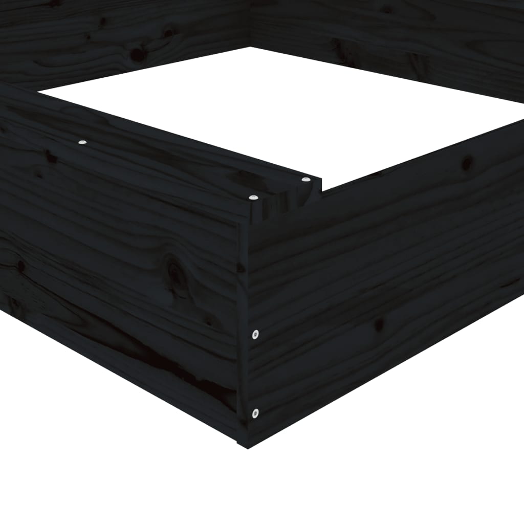 Zandbak Met Bankjes Vierkant Massief Grenenhout Zwart 111 x 111 x 20 cm Zwart grenenhout