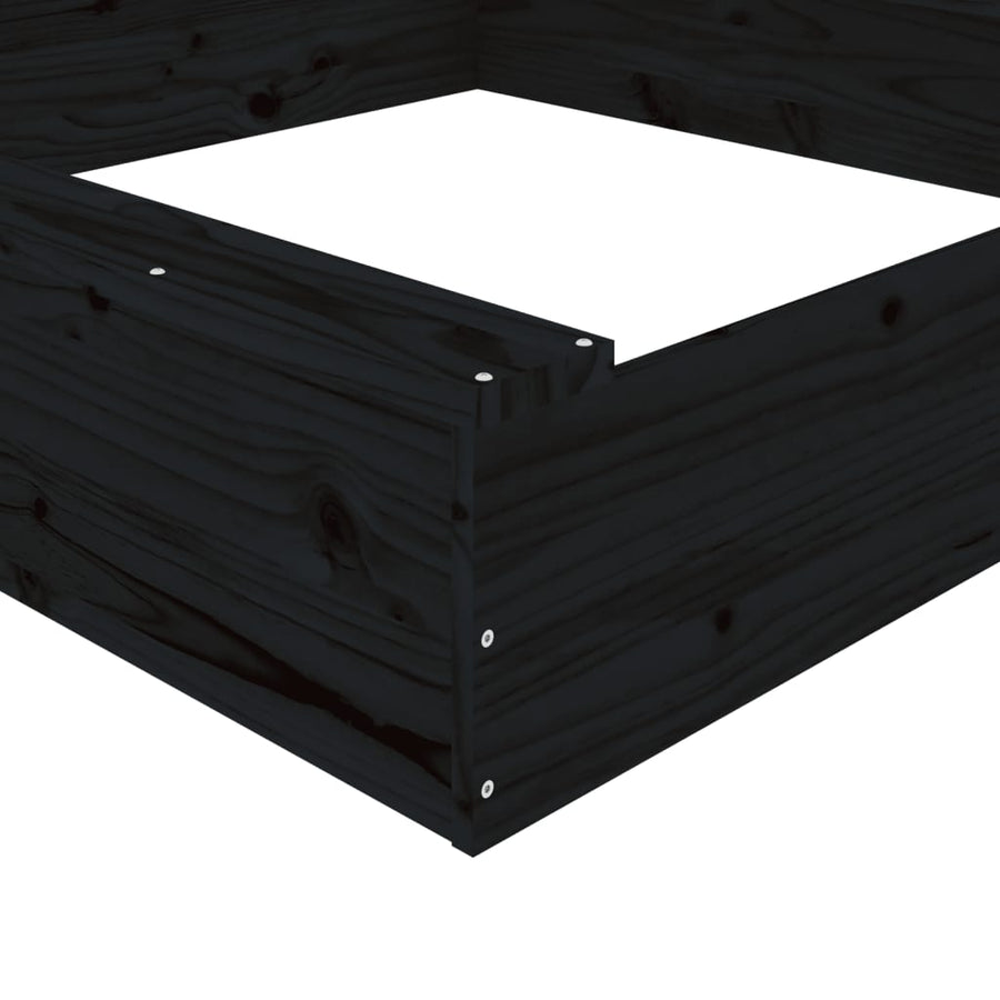 Zandbak Met Bankjes Vierkant Massief Grenenhout Zwart 111 x 111 x 20 cm Zwart grenenhout