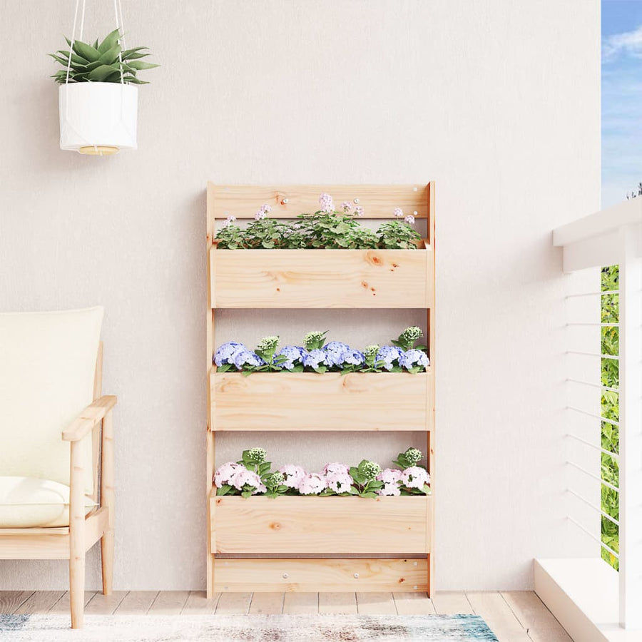 Plantenbak Wandmontage 3-Laags 60X8,5X0 Cm Grenenhout Natuurlijk grenenhout