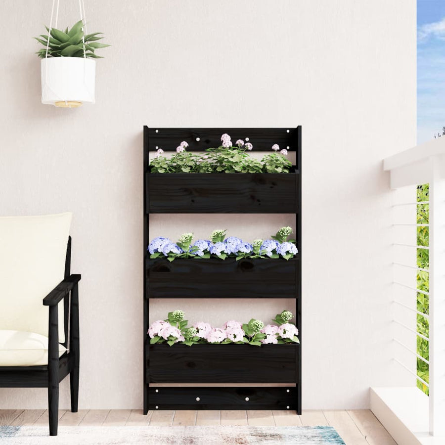 Plantenbak Wandmontage 3-Laags 60X8,5X0 Cm Grenenhout Zwart Zwart grenenhout