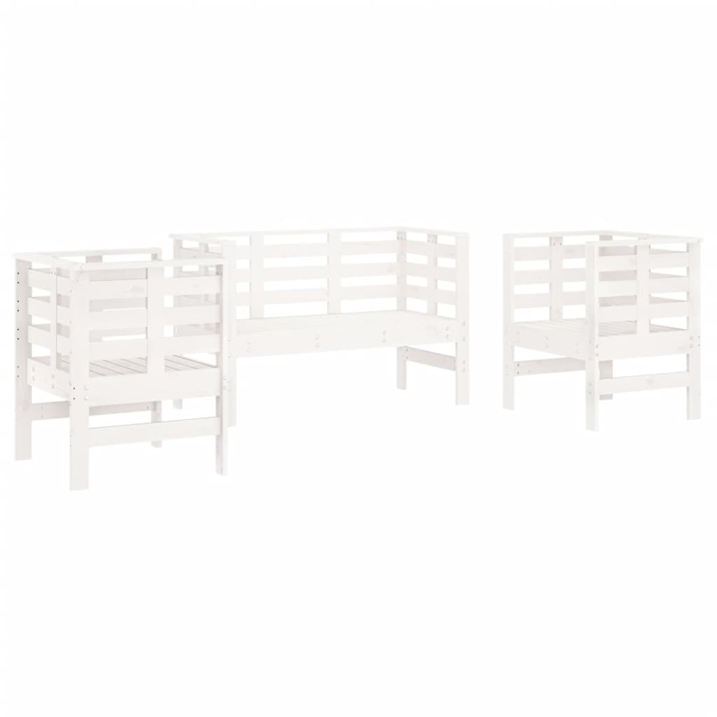 -Delige Loungeset Massief Grenenhout Wit Wit grenenhout