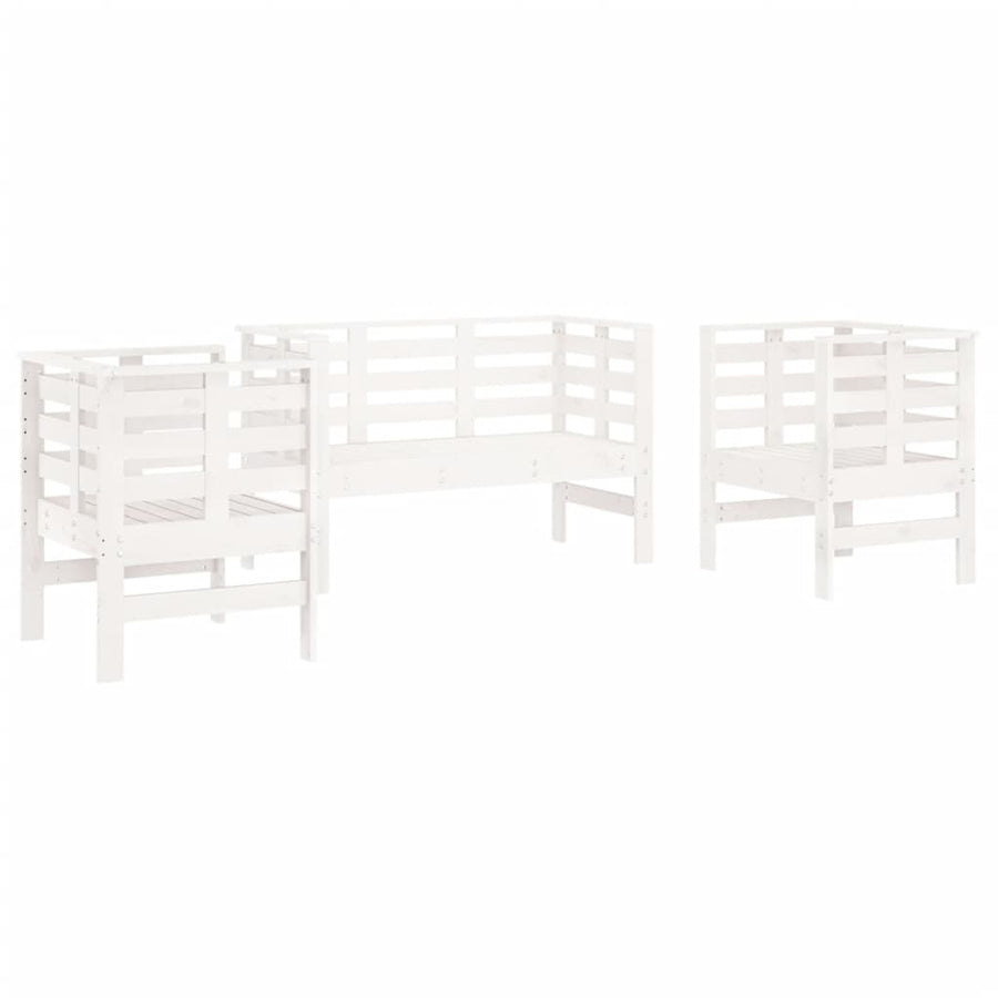 -Delige Loungeset Massief Grenenhout Wit Wit grenenhout