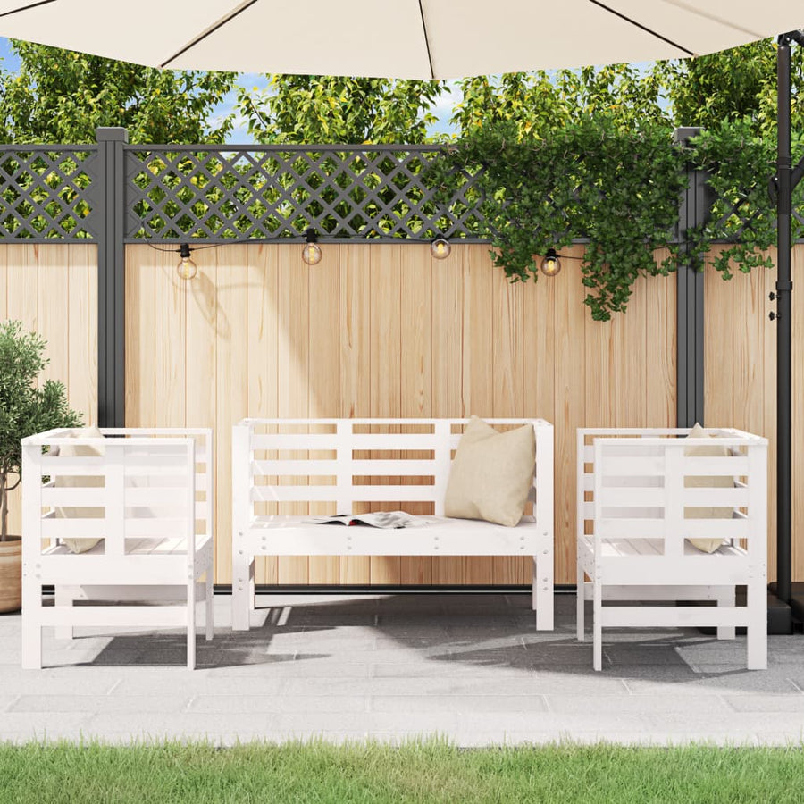 -Delige Loungeset Massief Grenenhout Wit Wit grenenhout