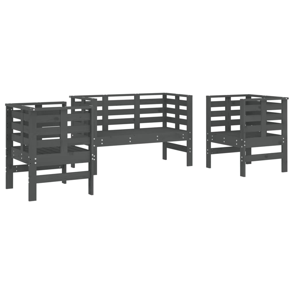 -Delige Loungeset Massief Grenenhout Grijs Grijs grenenhout