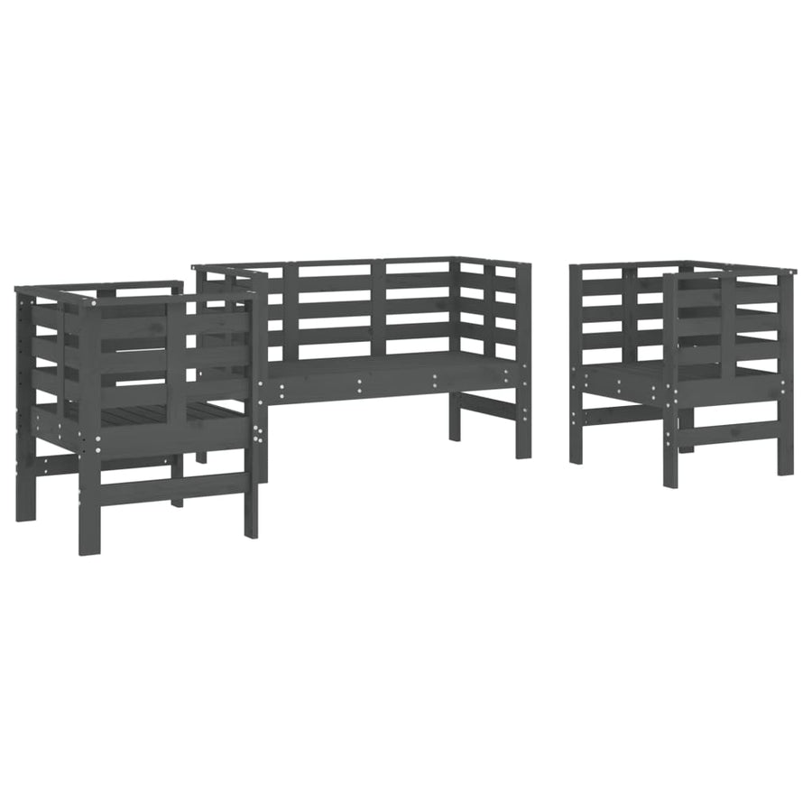 -Delige Loungeset Massief Grenenhout Grijs Grijs grenenhout