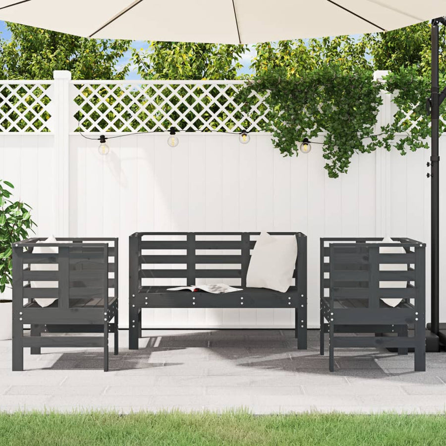 -Delige Loungeset Massief Grenenhout Grijs Grijs grenenhout