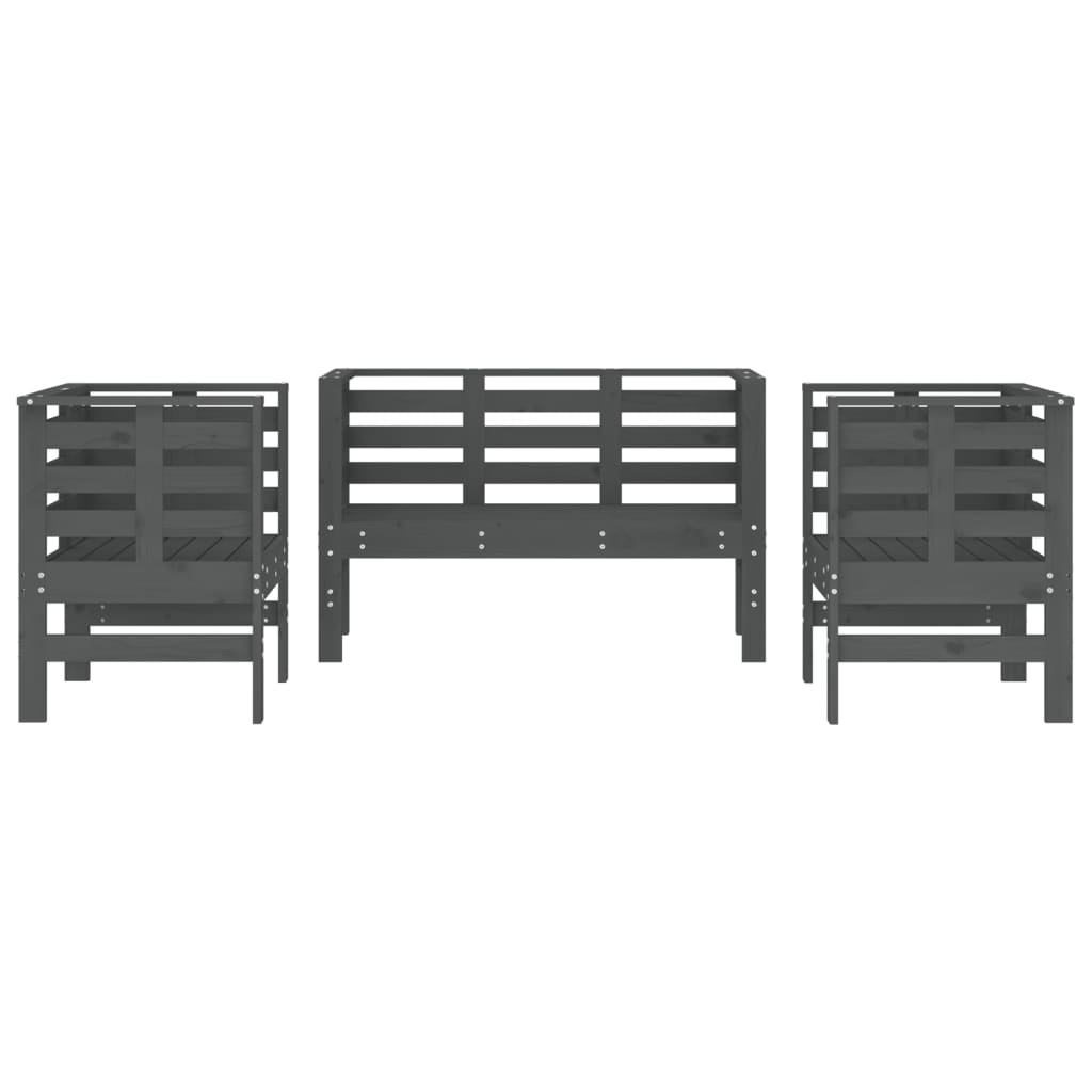-Delige Loungeset Massief Grenenhout Grijs Grijs grenenhout