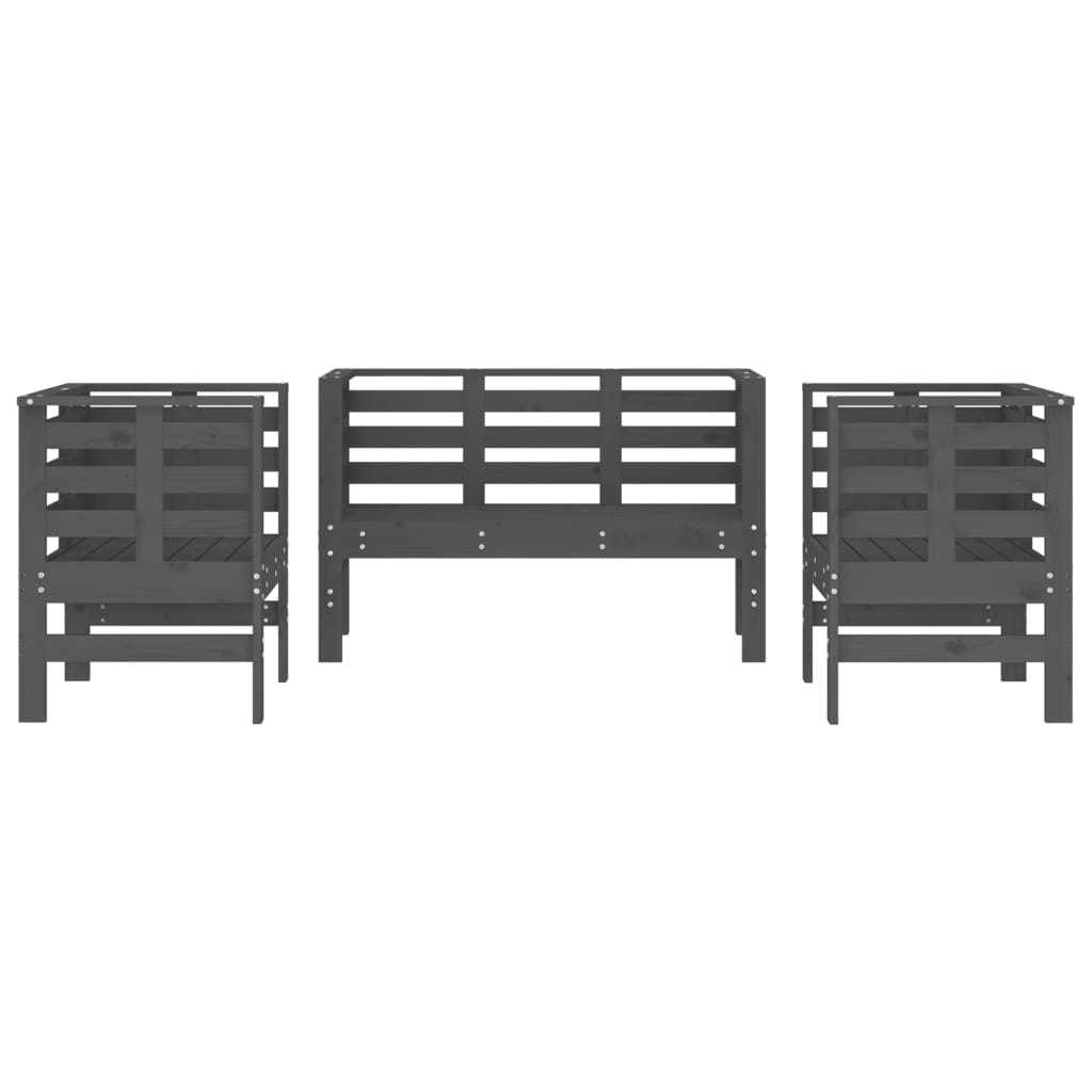 -Delige Loungeset Massief Grenenhout Grijs Grijs grenenhout